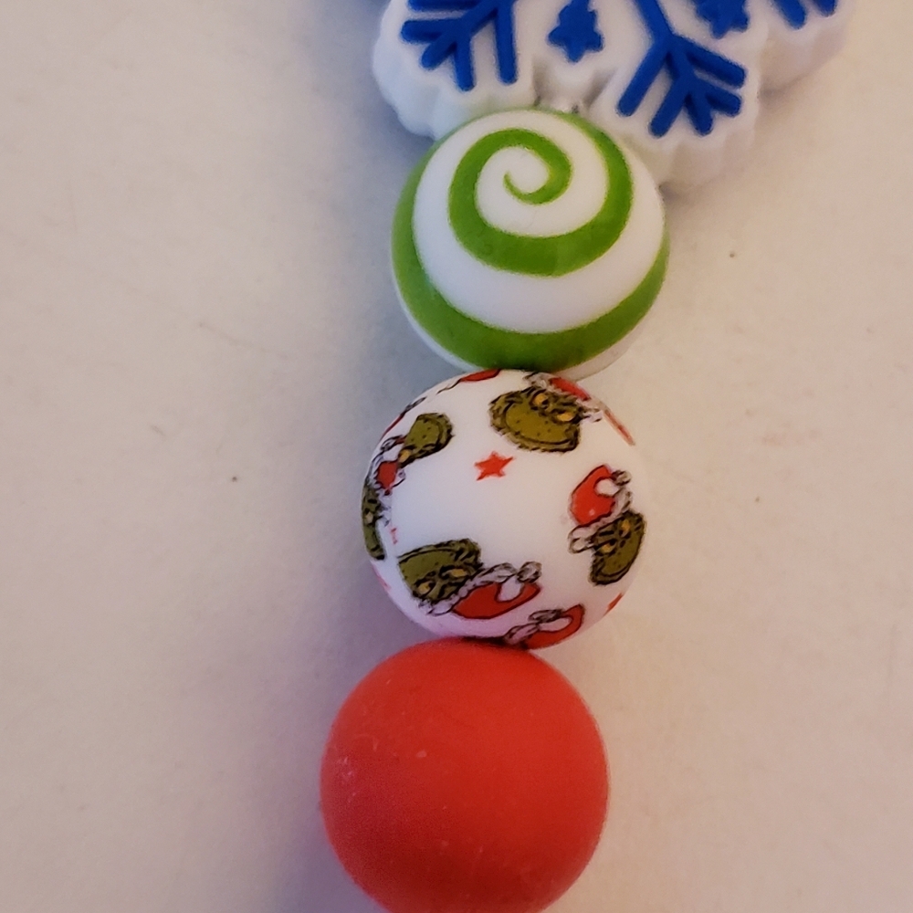 Handmade Long Glow in Dark Holiday Grinch Max Silicone Focal Bead Keychain - Picture 9 of 10